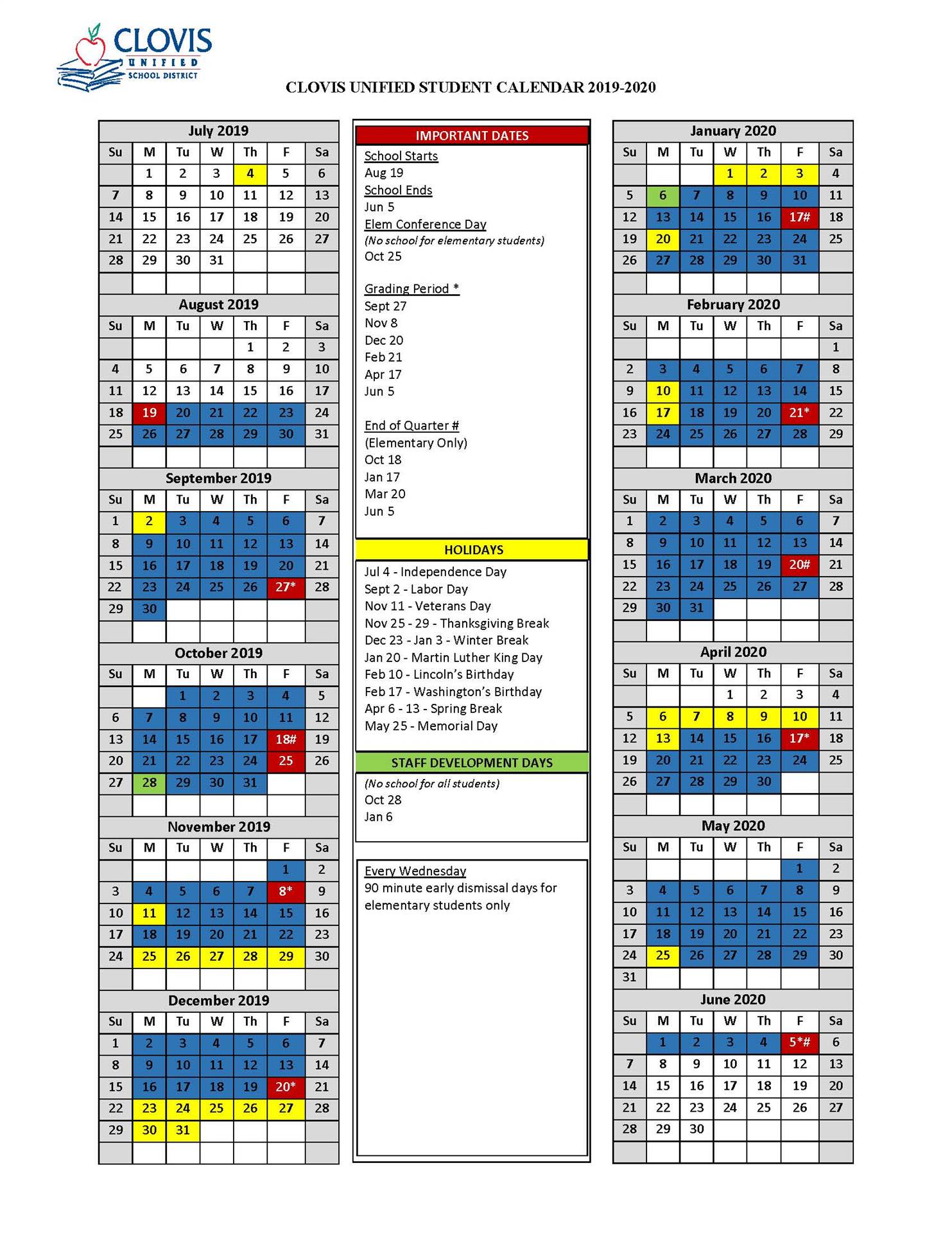 Santa Clara Unified Calendar - Printable Calendar